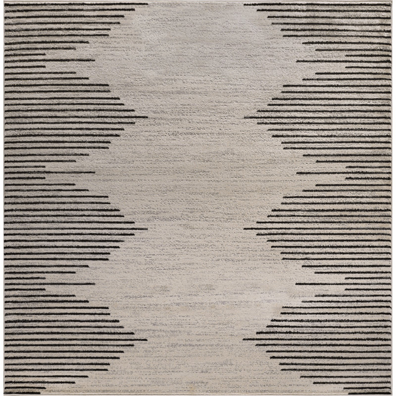 Damarcus Geometric Cream/Black/Gray Area Rug, Square 6'6", Cream