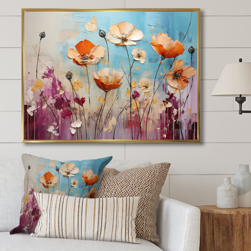 «Meadow Whispers Collage II», reproduction sur toile, Cadre flottant doré, H 12 po x l 20 po x P 1 po