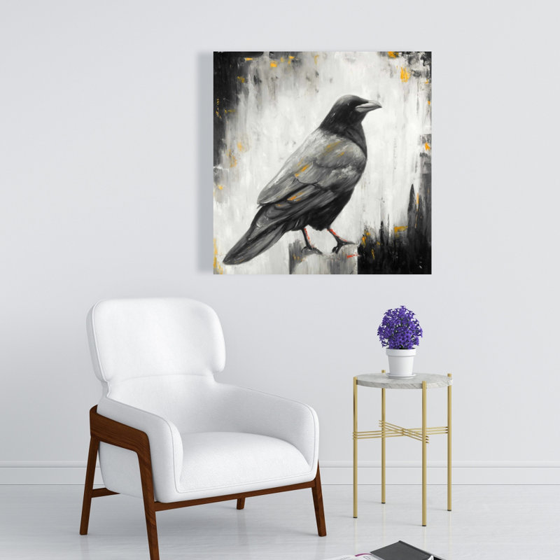 Industrial Crow Bird Gray Canvas | Home Decor Wall Art
