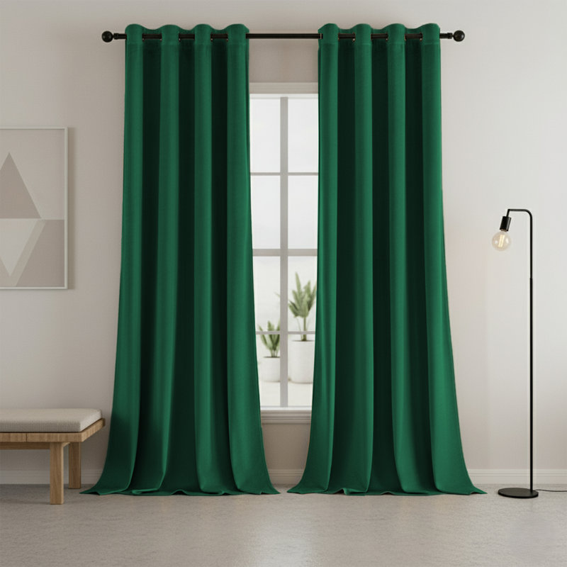 Heavy Velvet Blackout Curtains with Eyelet Rings – Thermal Insulated Drapes, 168cm Width x 183cm Drop, Green
