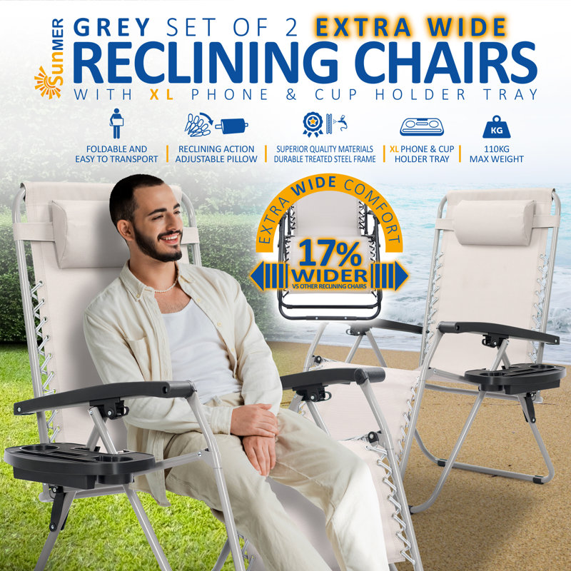 SUNMER Extra Wide Garden Chairs ( Set Of 2), Grey