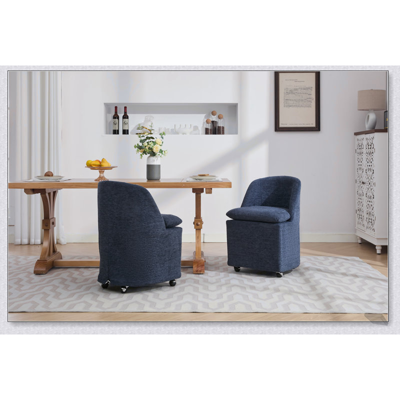 Ensemble de 2 chaises de salle à manger en tissu chenille avec roues universelles pour le confort et la mobilité, pour les intérieurs modernes.