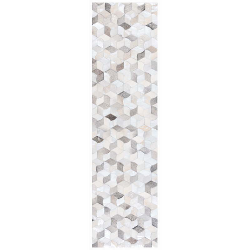 Krishan Geometric Cowhide Area Rug , Runner 2'3" x 9'