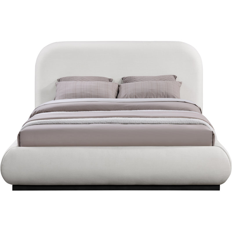 Lit plateforme tapissier Hylia, Crème lin texture tissu / teint noir, Grand