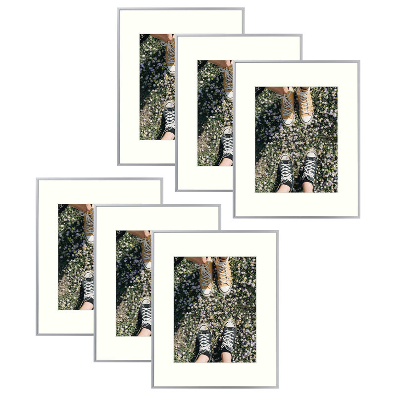 Drennon Metal Picture Frame, Aluminum Photo Frames for Table Top and Wall Mounting, Silver, 16" x 20" Matted to 11" x 14"