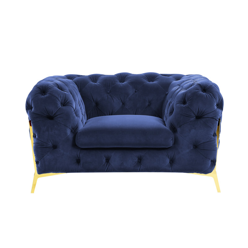 Whately 50'' Wide Tufted Velvet Armchair, Blue Velvet