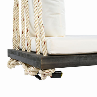 Balancelle de patio en bois, banc de balancelle avec coussin et coussins, cordes en chanvre de 10,8 pi pour le jardin, la cour et la pelouse