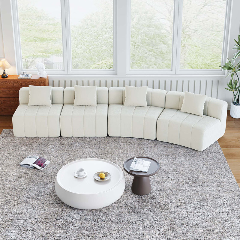 Canapé modulaire courbé en chenille avec 4 coussins, canapé modulaire symétrique courbé, 2 sièges courbés et 2 sièges simples