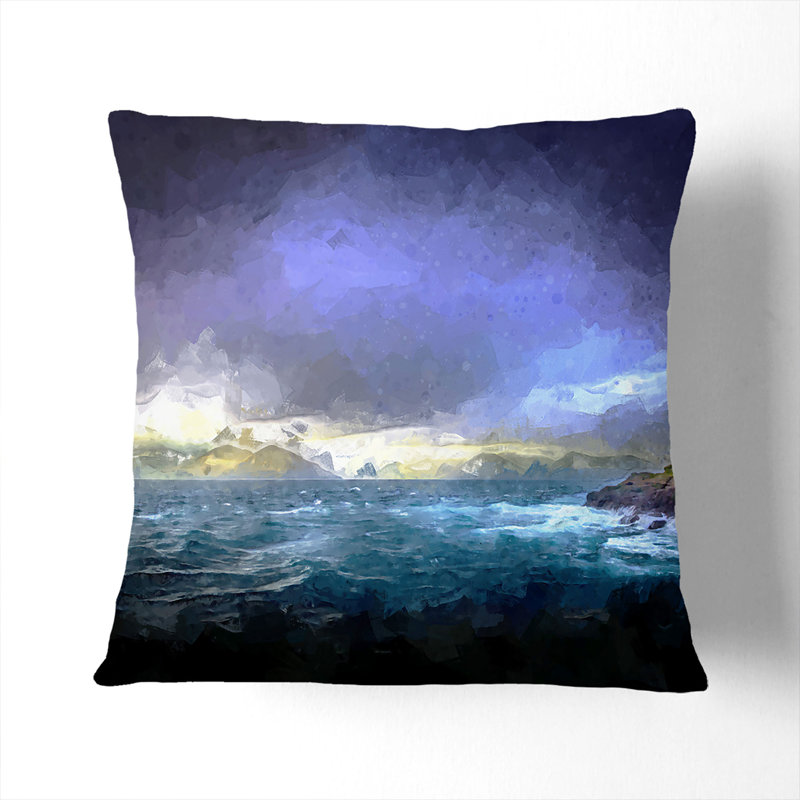 Faroe Island Ocean View in Abstract Cushion with Filling, 40cm H x 40cm W x 15cm D, Stone