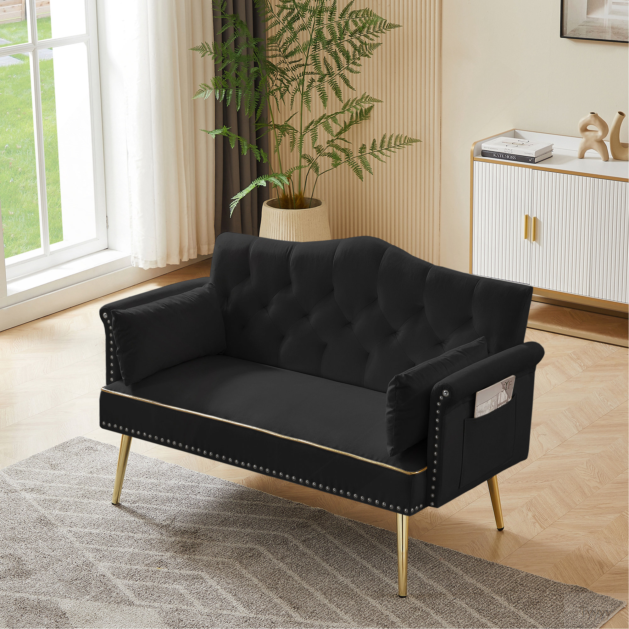 Everly Quinn Black Velvet Loveseat Sofa | Wayfair