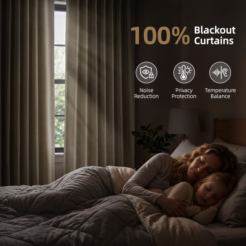 Graciella Thermal Insulated Faux Linen Textured 100% Blackout Curtains for Bedroom Living Room Back Tab/Rod Pocket