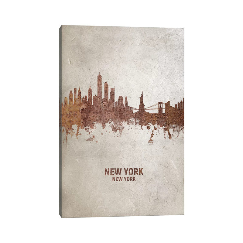New York New York Skyline Rust by Michael Tompsett - Wrapped Canvas Gallery-Wrapped Canvas Giclée, 20.32 cm H x 30.48 cm W