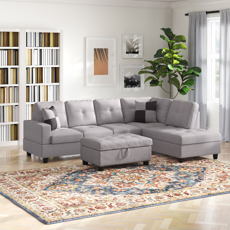 Palmer Square Upholstered Sectional, Right Hand Facing, Gray White