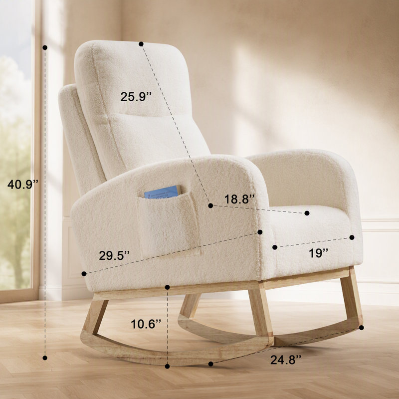 Chaise berçante avec pieds en bois massif, chaise berçante Modern, Ourson blanc