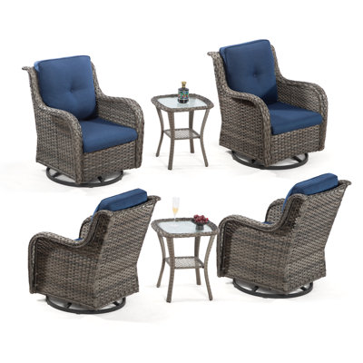 Maude 6-Piece Wicker Swivel Chair Set with Cushions