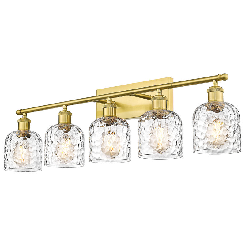 5-Light Bathroom Vanity Light With Clear Hammered Glass, Gold