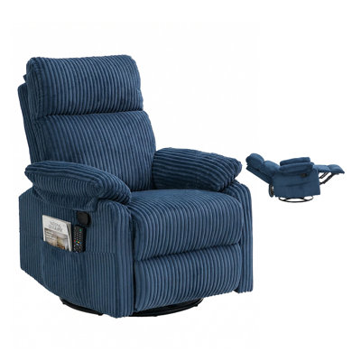 Fauteuil inclinable pivotant à 360° avec repose-pieds, revêtement en velours côtelé, compact, idéal pour les petits espaces et les chambres d'enfant, bleu