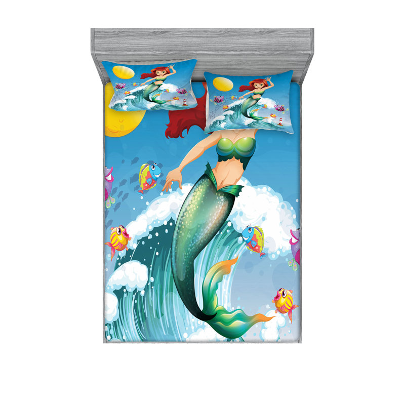 Multicolore drap-housse et coussin décoratif Ambesonne Mermaid, Ensemble de draps pour grand lit + 5 pièces suppl