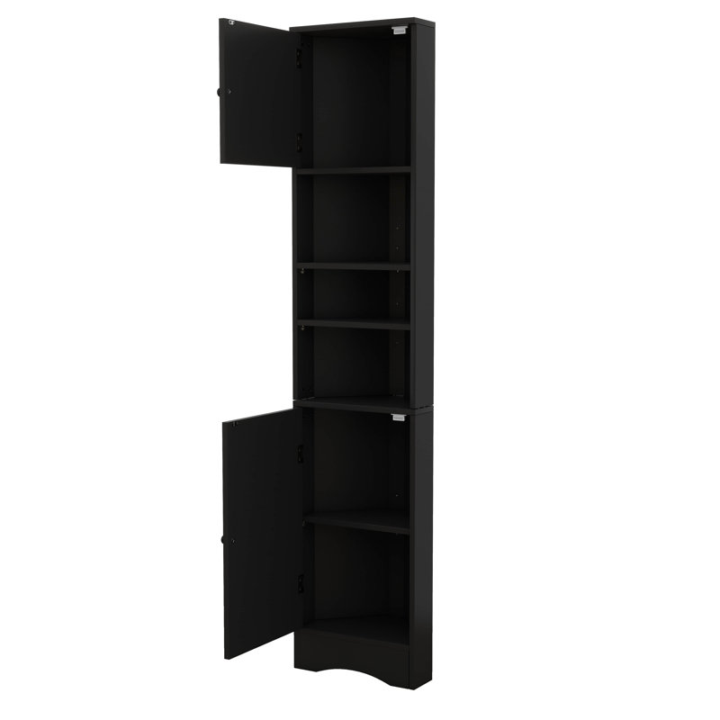 Grande armoire de coin de salle de bain avec 2 portes, armoire de rangement mince autoportante avec 3 tablettes réglables pour la salle de bain