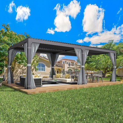 Erommy Louvered Pergola with Adjustable Waterproof Roof, Aluminum Outdoor Gazebo for Patio, Deck & Hot Tub