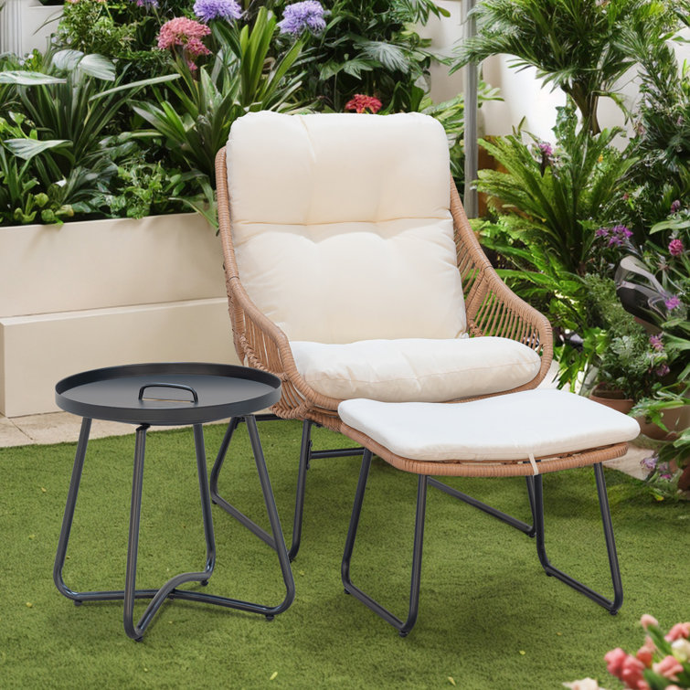 Ensemble de conversation d'extérieur 3 pièces avec coussins, repose-pieds et table d'appoint 3 pièces