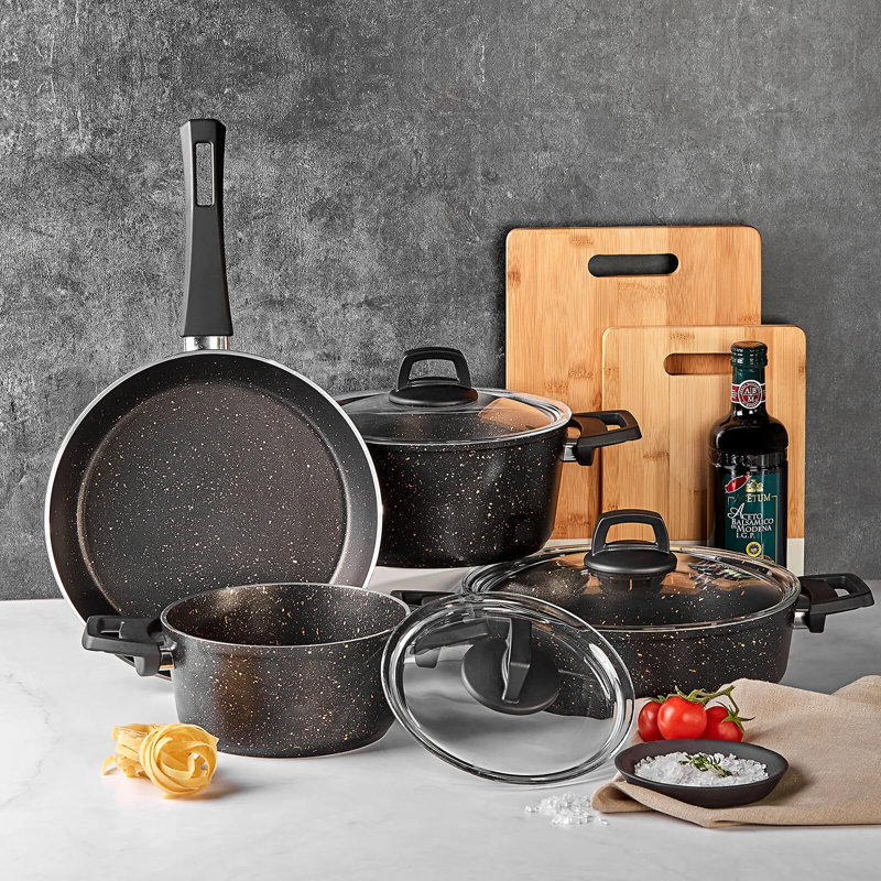 Karaca Biogranite 7-Piece Induction Cookware Set, Black Gold