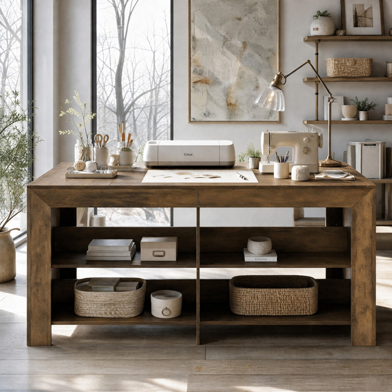Table de couture de 150 cm avec rangement, table de bricolage de style campagnard