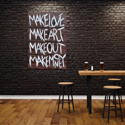 Make Love Make Money Bold Rustic Abstract Wall Art Print by HUGO - Wrapped Canvas Print