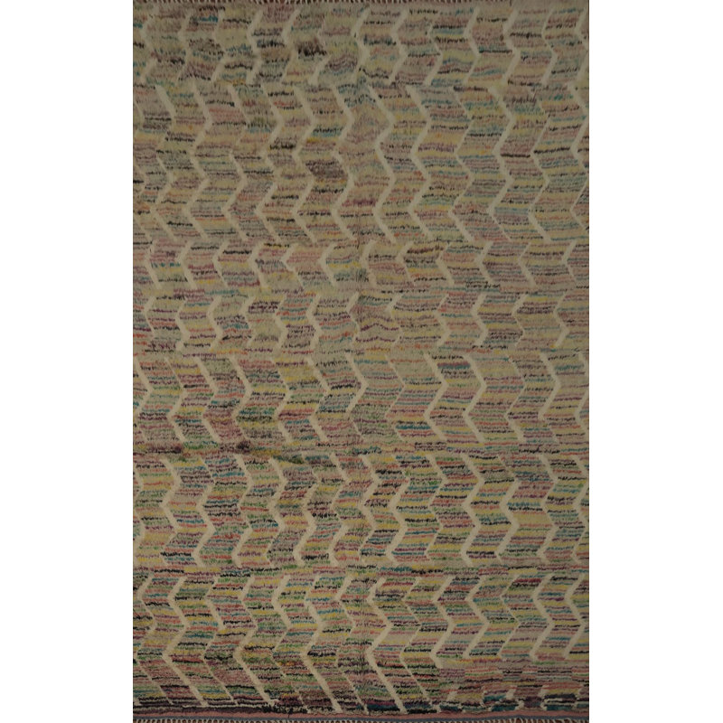 Grand tapis marocain rustique 10 x 14 avec un motif en zigzag unique