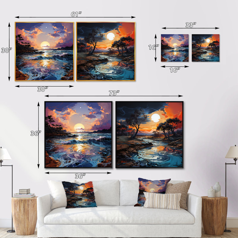 «Storms Charm», ensemble de 2 collages carrés, H 16 po x l 33 po, Cadre flottant brun
