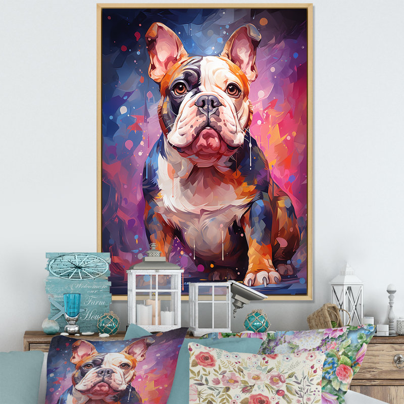 Bulldog Boldness III sur toile, Cadre naturel flottant, H 32 po x l 24 po