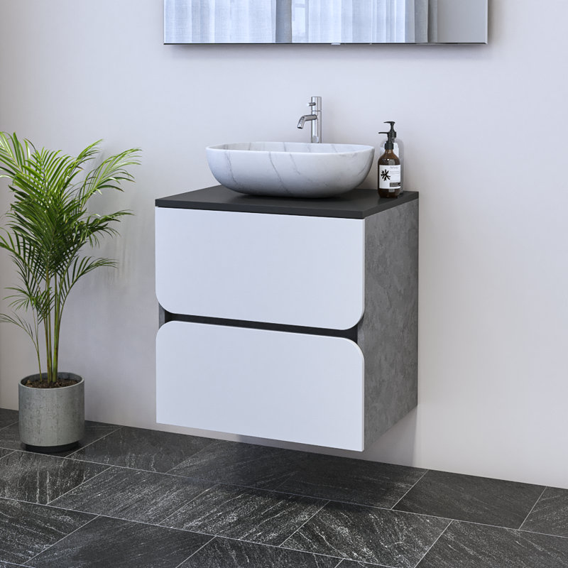 Kaydin 23.6'' Single Bathroom Vanity with Top, Black, White
