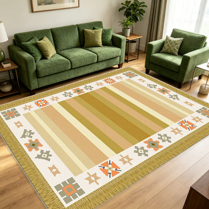 Gold & Orange Southwestern Fringe carpet-easy to clean, machine-washable, soft and comfortable; suitable for door mats, kitchens, living rooms, bedrooms, corridors, and laundry areas. Easy to clean, durable carpet for home decoration.