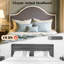 Solid Wood Platform Bed with Upholstered Headboard, Modern Design, No Box Spring Needed-1572118383-1572118378