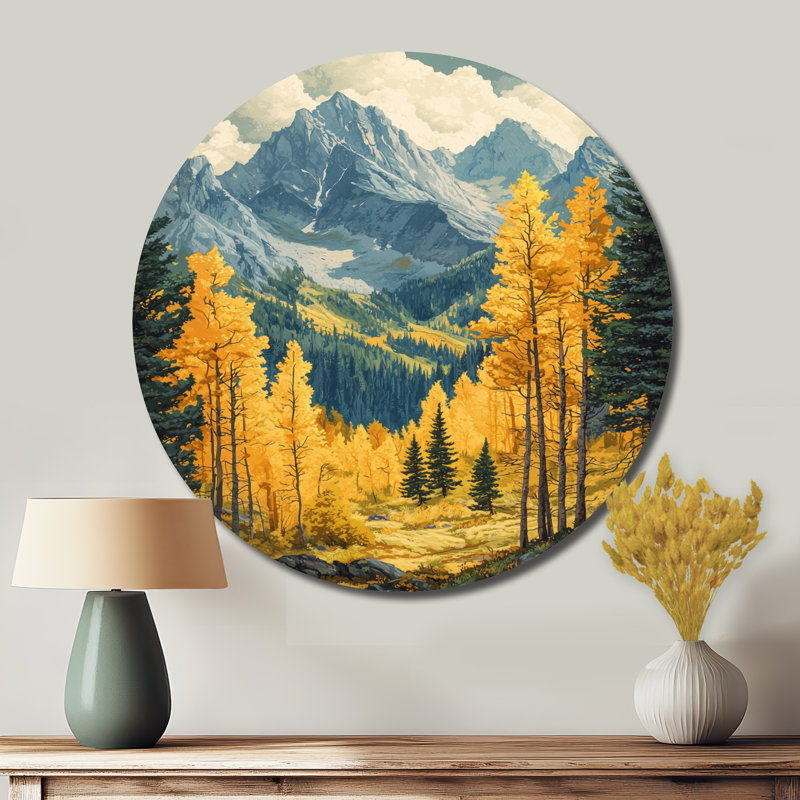 Échos de la forêt au sommet de l'Alaska II - décoration murale ronde en métal Alaska, H 16 po x l 16 po
