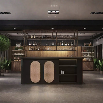 78.74 Inches Bar Counter Front Desk with Single Countertop, Wine Storage, Lockable Drawers by KPXU Bar Counter