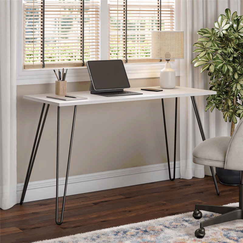 Bureau d'écriture avec pied en épingle en métal noir