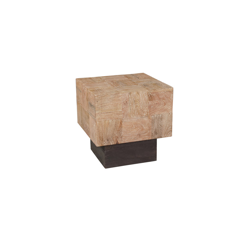 Hollingsworth Solid Wood Block End Table, Black, Natural