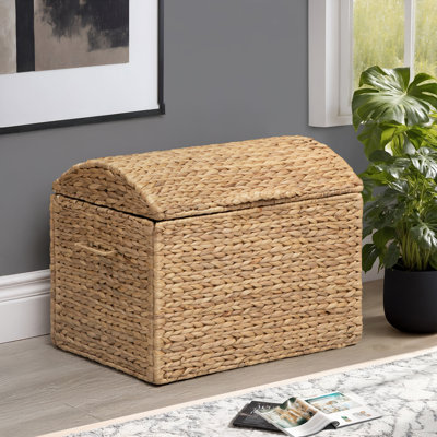 Heavy-duty Water Hyacinth Wicker Storage Trunk with Metal Frame and Arch Lid