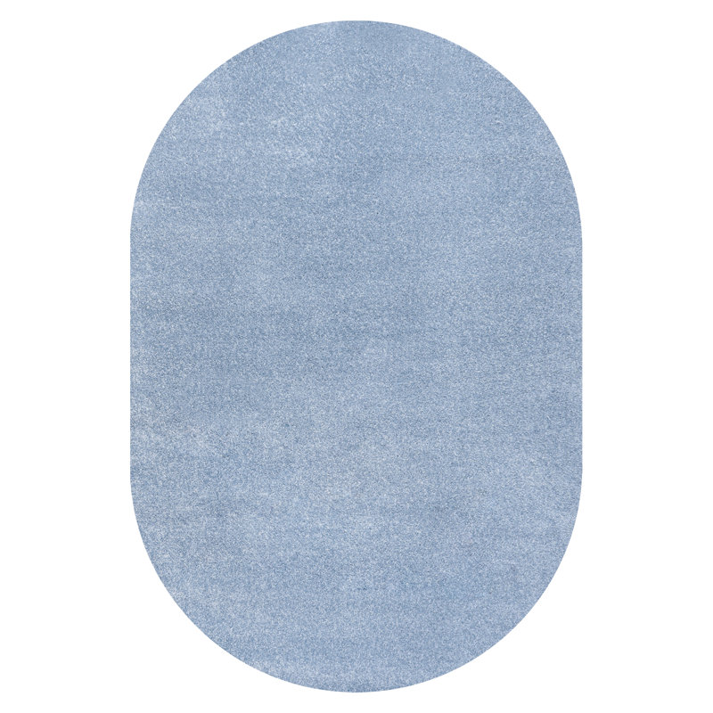 Asam Solid Low-Pile Classic Blue Rug, Oval 3' x 5'