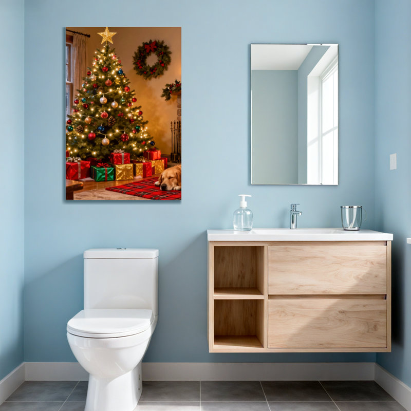 Arbre de Noël avec chien et cadeaux, H 18 po x l 12 po