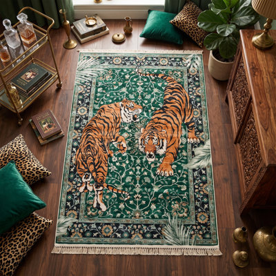 Exotic Tiger Wildlife Print Area Rug