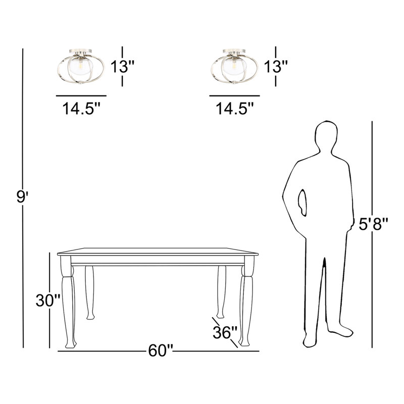 Plafonnier semi-encastré 14,5 po Kroll, Nickel poli
