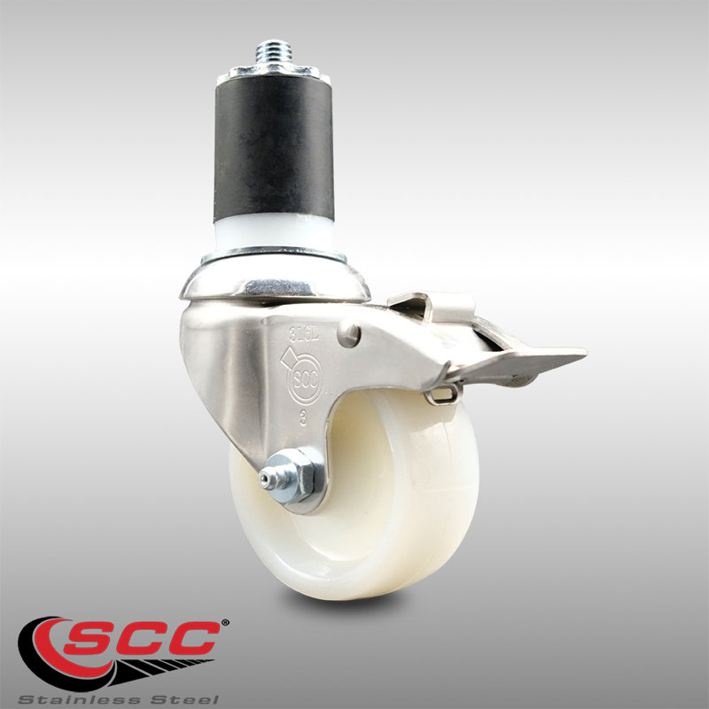 316SS Nylon Wheel Swivel Expanding Stem Caster Lock Brake SCC