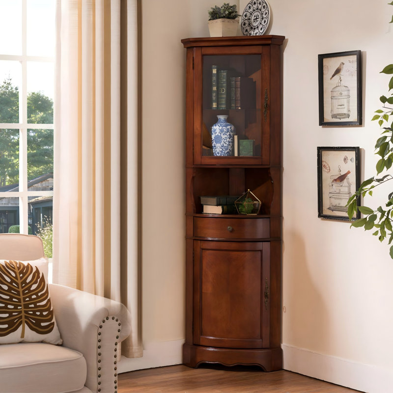 17.01"Retro Solid Wood Rectangular Corner Cabinet