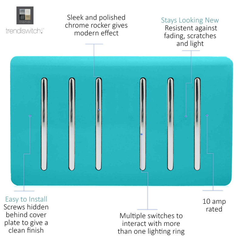 Trendi Switch Gang 1 or 2 Way Light Switch, Bright Teal