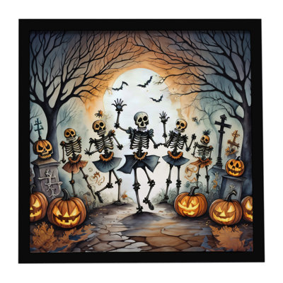 «Dancing Skeletons Spooky Halloween», reproduction d'art encadrée