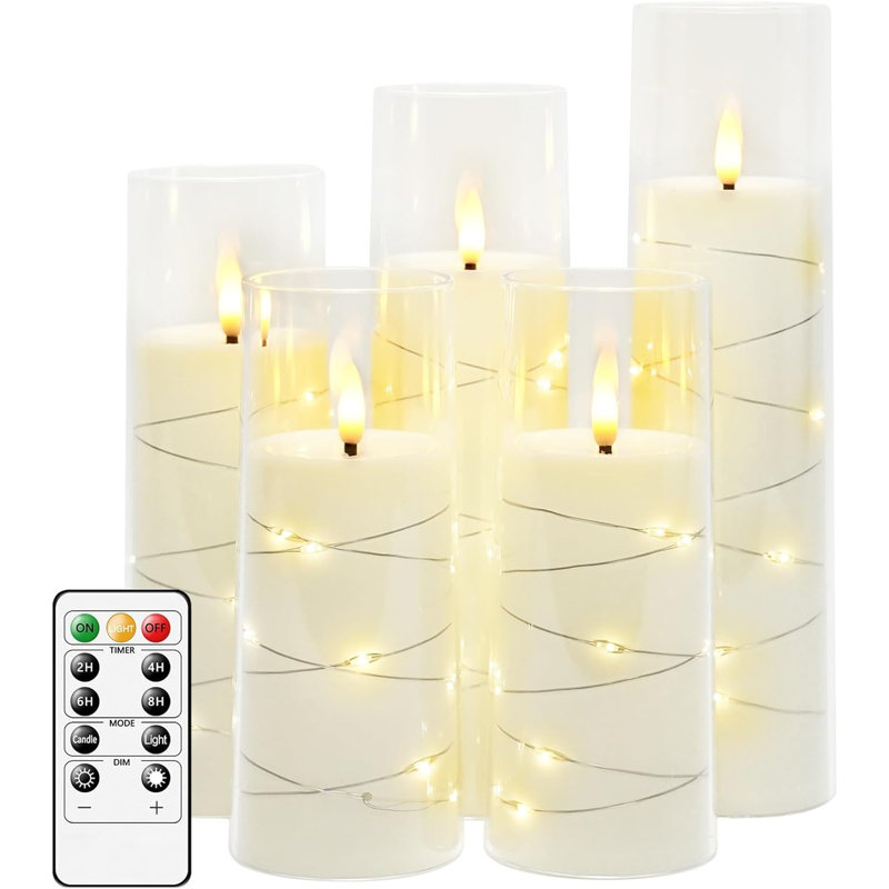 Flameless LED Candle with Timer Set of 5, White