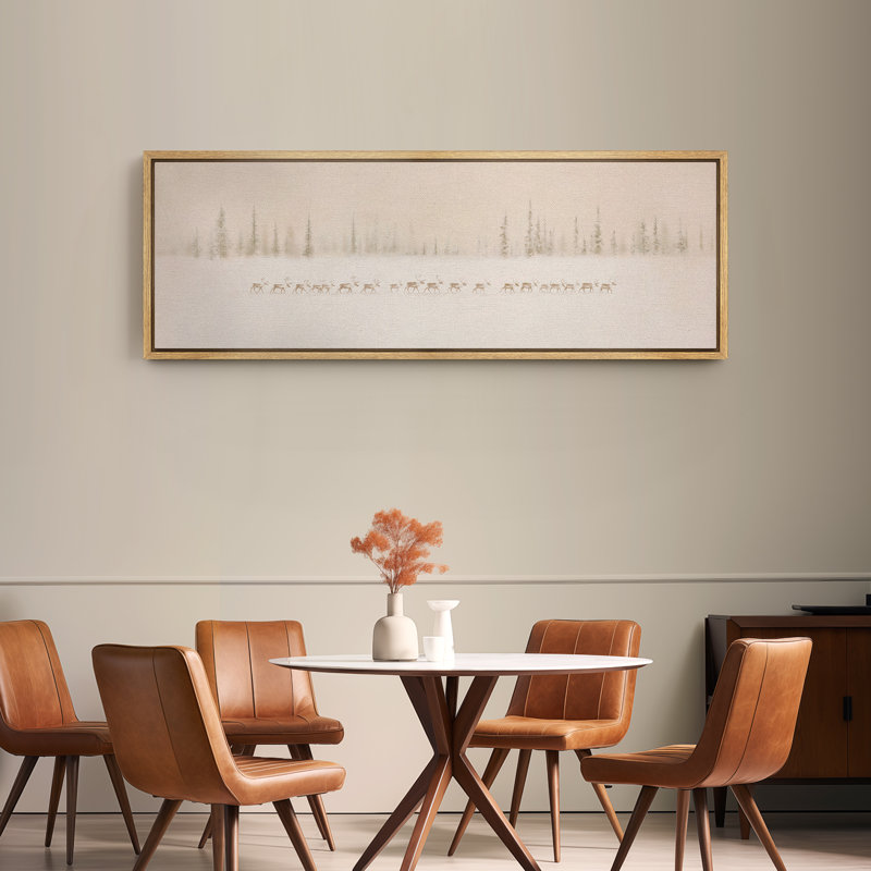 Grande impression sur toile encadrée - Paysage de neige avec impression de forêt lointaine pour décor de Noël minimaliste