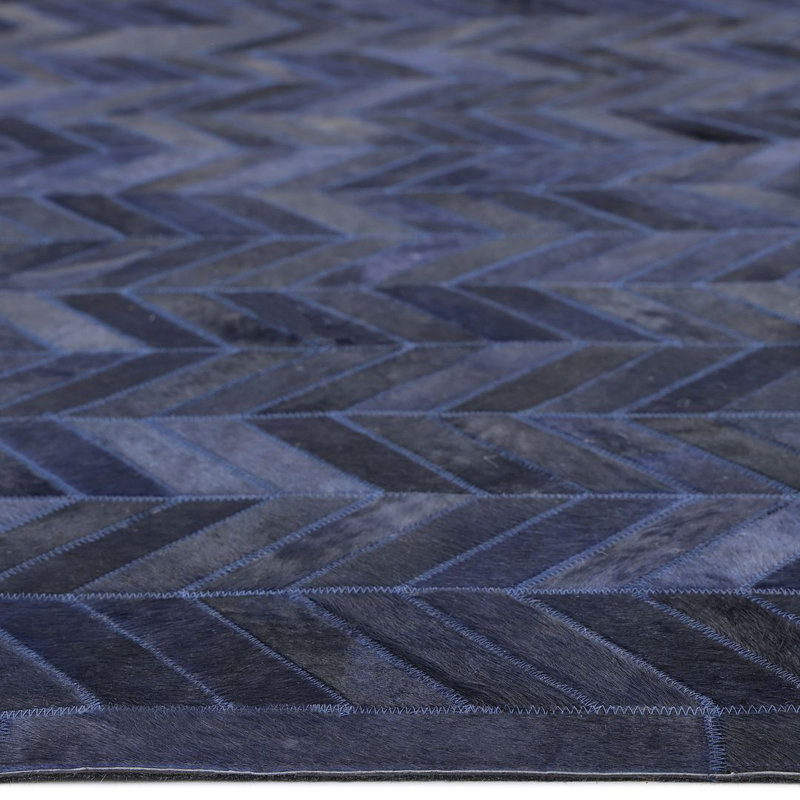 Meir Leather Chevron Area Rug, Navy, Rectangle 5' x 8'